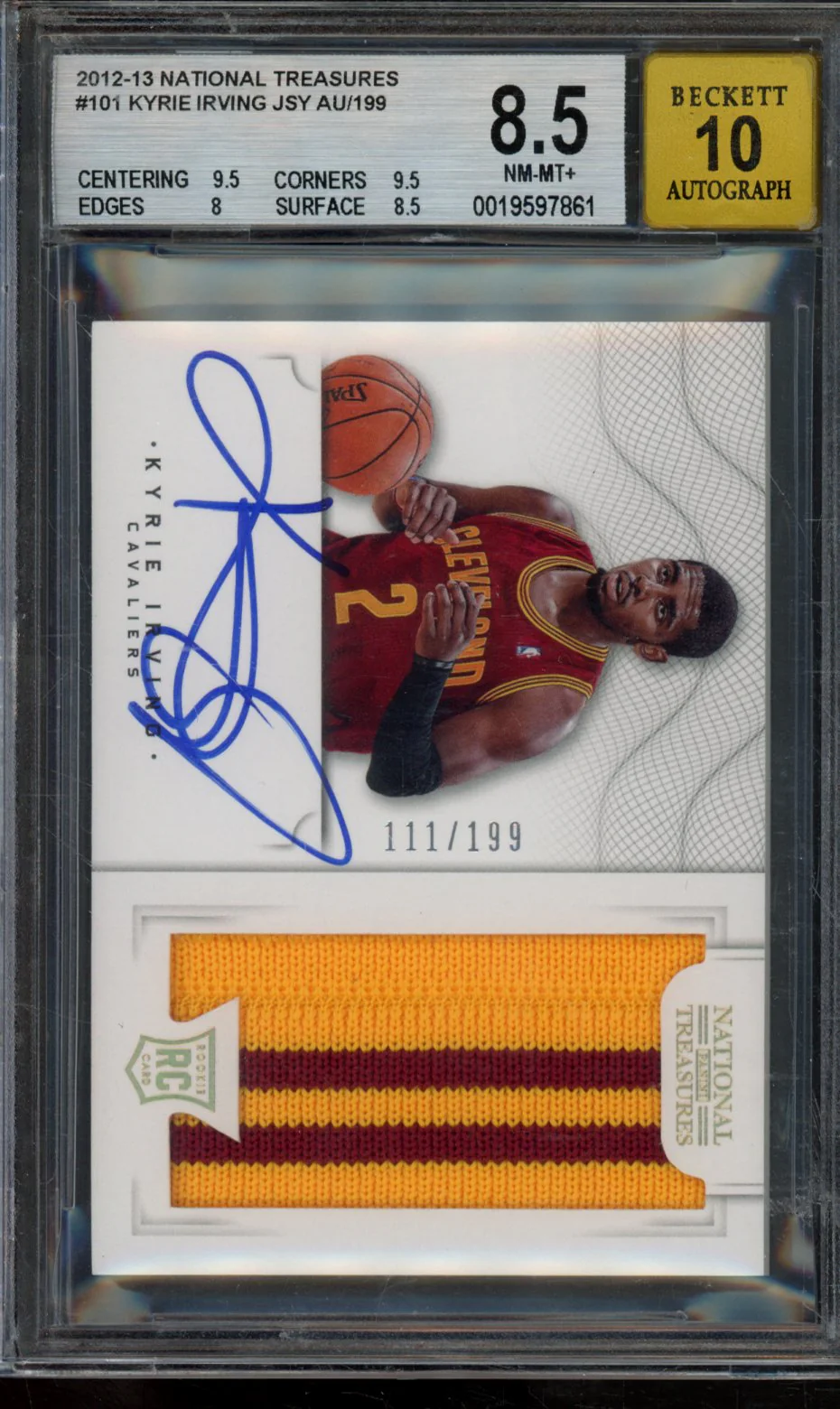 KYRIE IRVING JSY AU/199 RC 2012-13 PANINI NATIONAL TREASURES BGS 8.5