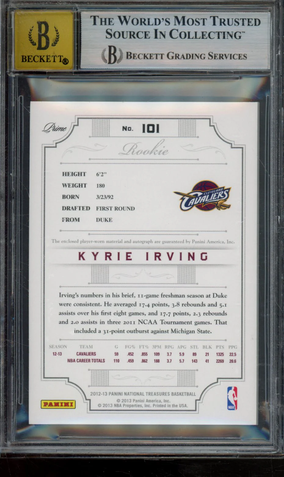 KYRIE IRVING JSY AU/199 RC 2012-13 PANINI NATIONAL TREASURES BGS 8.5 - Image 2