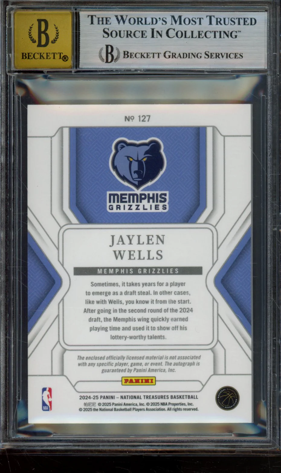 JAYLEN WELLS JSY AU RC 2024-25 PANINI NATIONAL TREASURES BGS 9 - Image 2