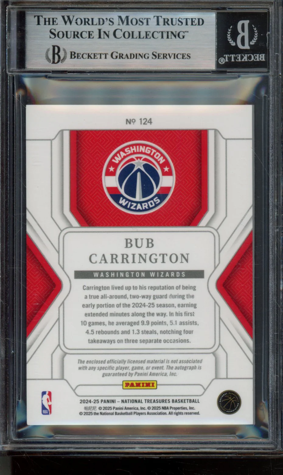 BUB CARRINGTON JSY AU 2024-25 PANINI NATIONAL TREASURES PURPLE FOTL BGS 9 - Image 2