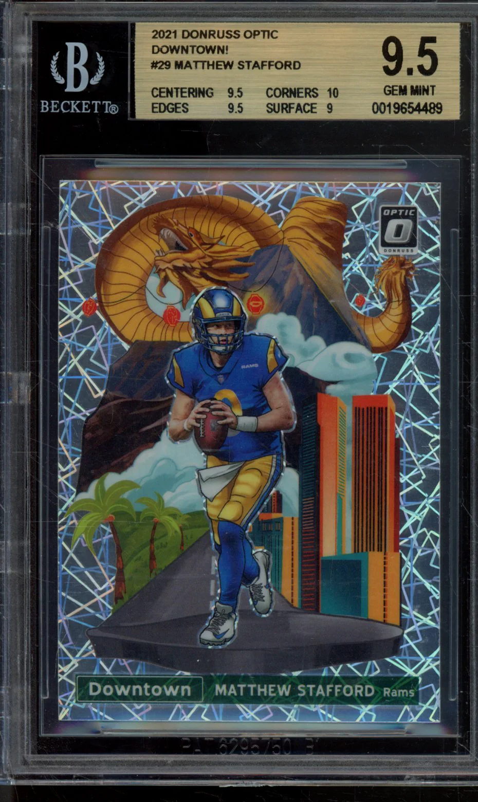 MATTHEW STAFFORD 2021 DONRUSS OPTIC DOWNTOWN! BGS 9.5