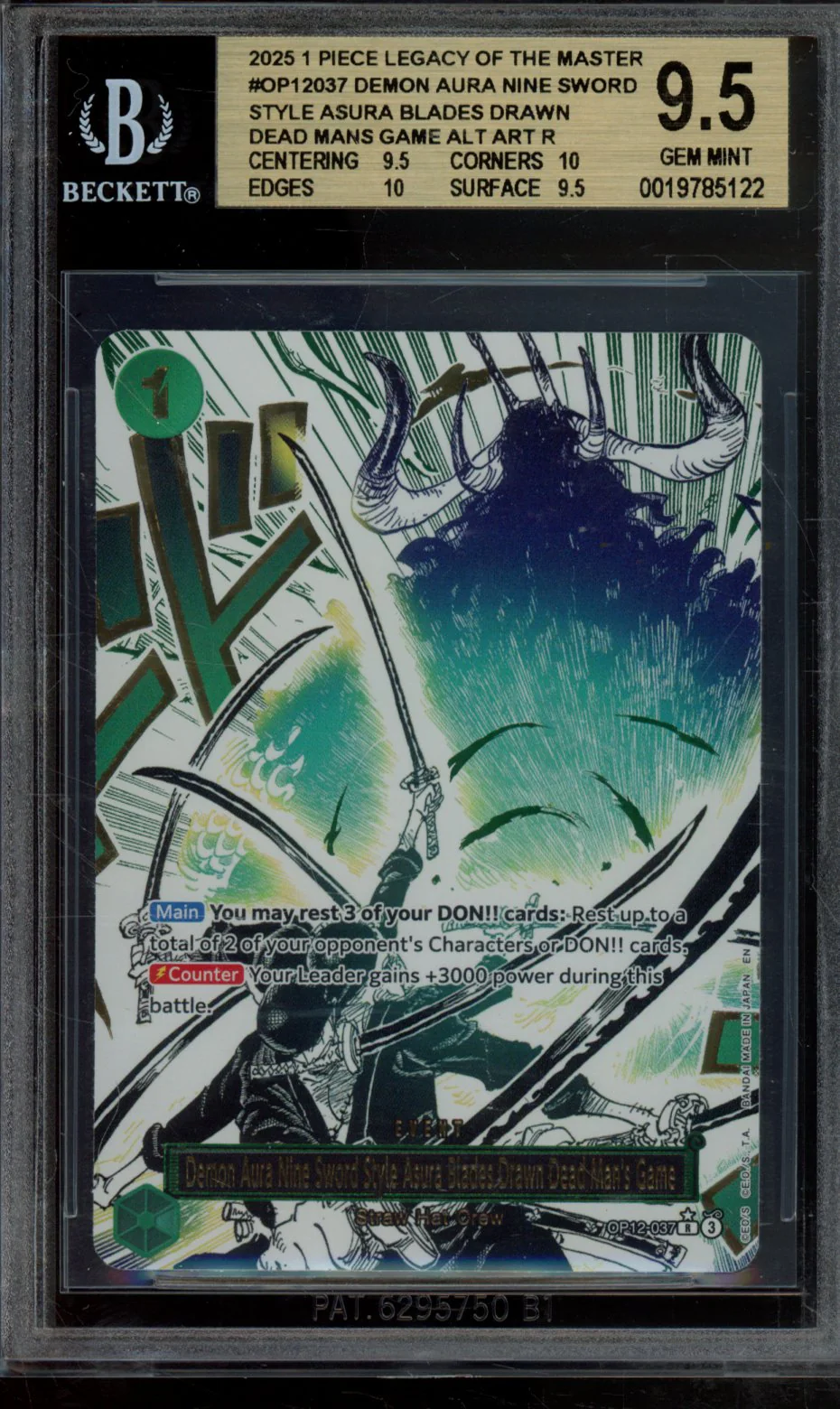 DEMON AURA NINE SWORD STYLE ASURA BLADES DRAWN DEAD MAN'S GAME ALT ART R 2025 ONE PIECE CARD GAME LEGACY OF THE MASTER BGS 9.5