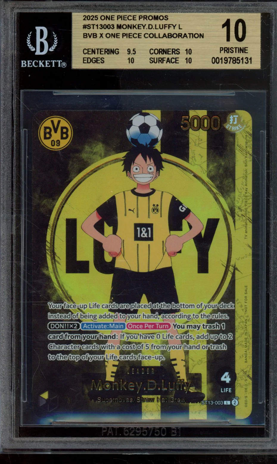 MONKEY.D.LUFFY L/(BVB X ONE PIECE COLLABORATION) 2025 ONE PIECE CARD GAME PROMOS BGS 10