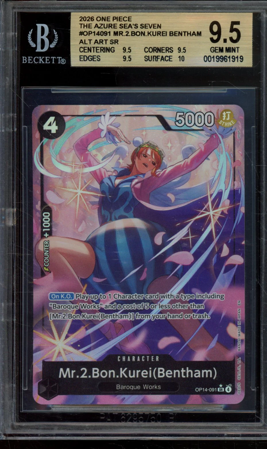 MR.2.BON.KUREI(BENTHAM) ALT ART SR 2026 ONE PIECE CARD GAME THE AZURE SEA'S SEVEN BGS 9.5