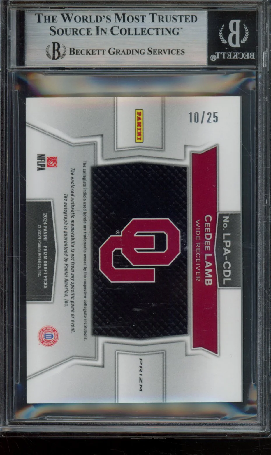 CEEDEE LAMB 2024 PANINI PRIZM DRAFT PICKS LEGENDS PATCH AUTOGRAPHS TIE-DYE BGS 8.5 - Image 2