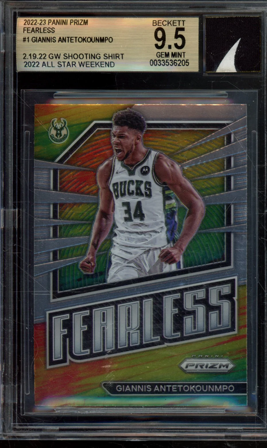 GIANNIS ANTETOKOUNMPO 2022-23 PANINI PRIZM FEARLESS BGS 9.5