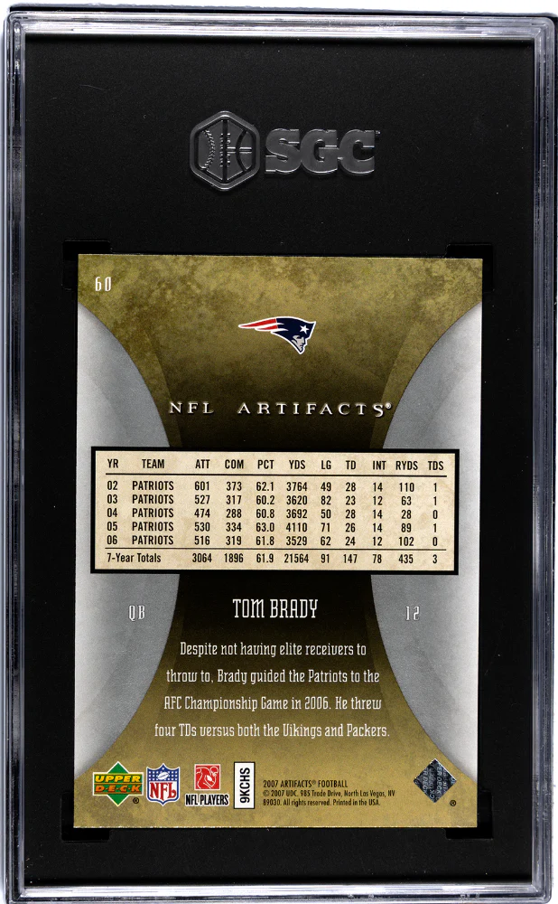 TOM BRADY #60 2007 UPPER DECK ARTIFACTS - SGC 10 GEM - Image 2