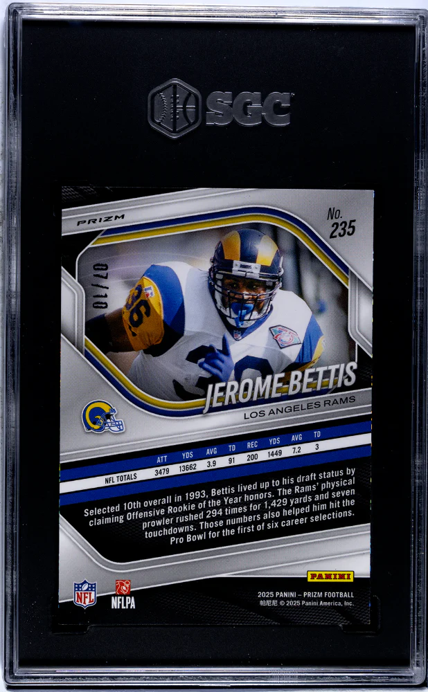 JEROME BETTIS #235 2025 PANINI PRIZM NEON GREEN NO HUDDLE PRIZM /10 SGC 10 GEM - Image 2