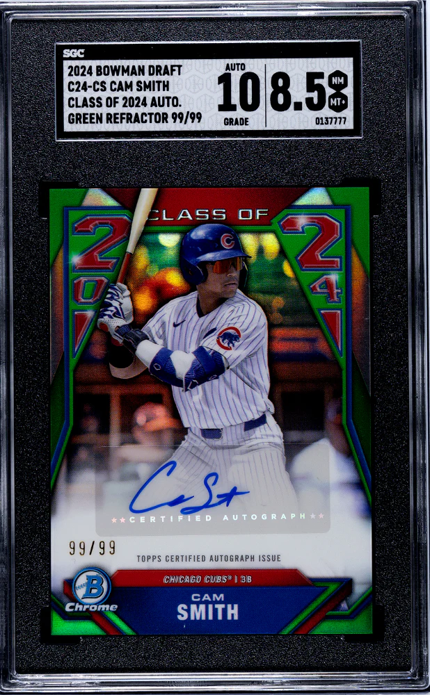 CAM SMITH #C24-CS 2024 BOWMAN DRAFT CLASS OF 2024 AUTO. GREEN REF. /99 SGC 8.5 NM, MT+