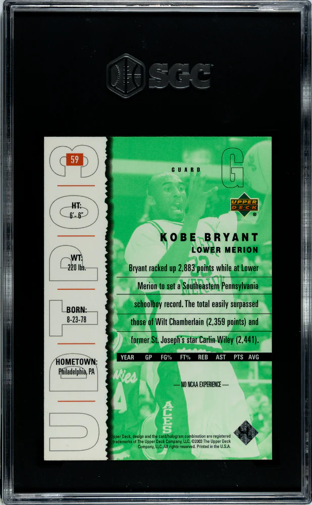 KOBE BRYANT #59 2003 UPPER DECK TOP PROSPECTS - SGC 9 MT - Image 2