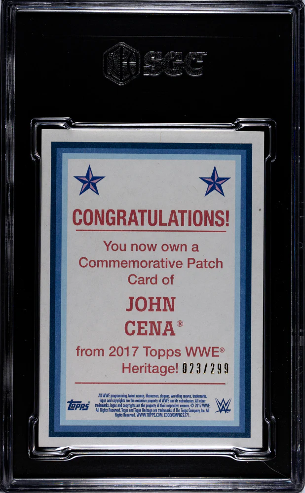 JOHN CENA # 2017 TOPPS WWE HERITAGE COMMEMORATIVE PATCH /299 SGC 9 MT - Image 2