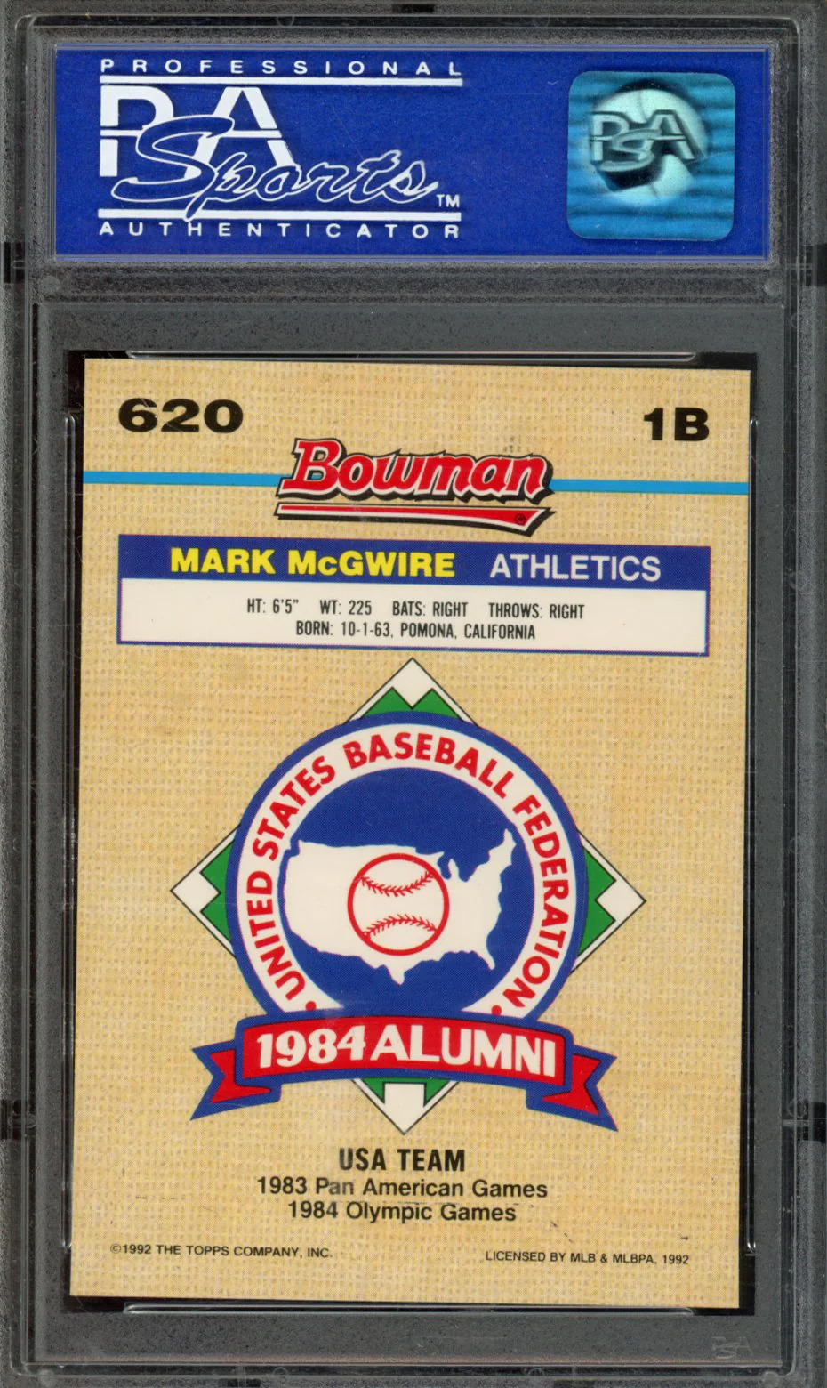 1992 BOWMAN #620 MARK McGWIRE FOIL PSA 8 - Image 2