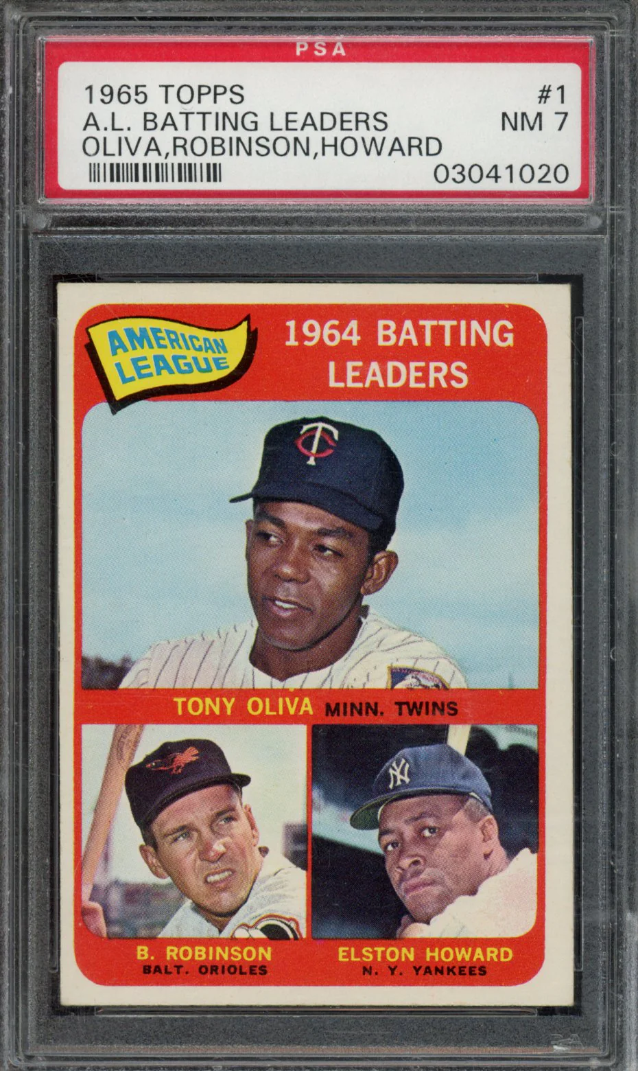1965 TOPPS #1 A.L. BATTING LEADER OLIVA/ROBINSON/HOWARD PSA 7