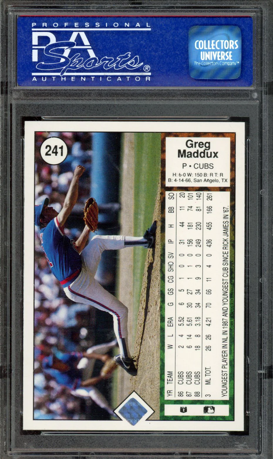 1989 UPPER DECK #241 GREG MADDUX PSA 9 - Image 2