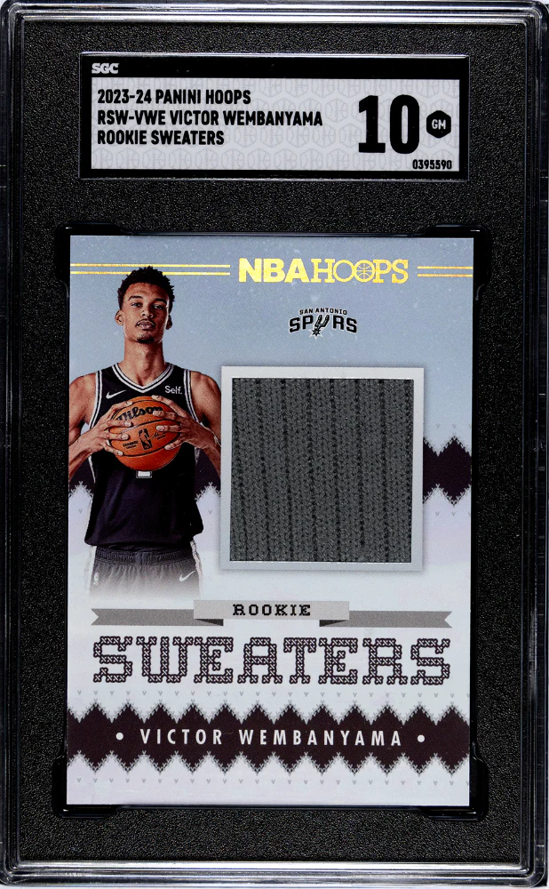VICTOR WEMBANYAMA #RSW-VWE 2023-24 PANINI HOOPS ROOKIE SWEATERS SGC 10 GEM