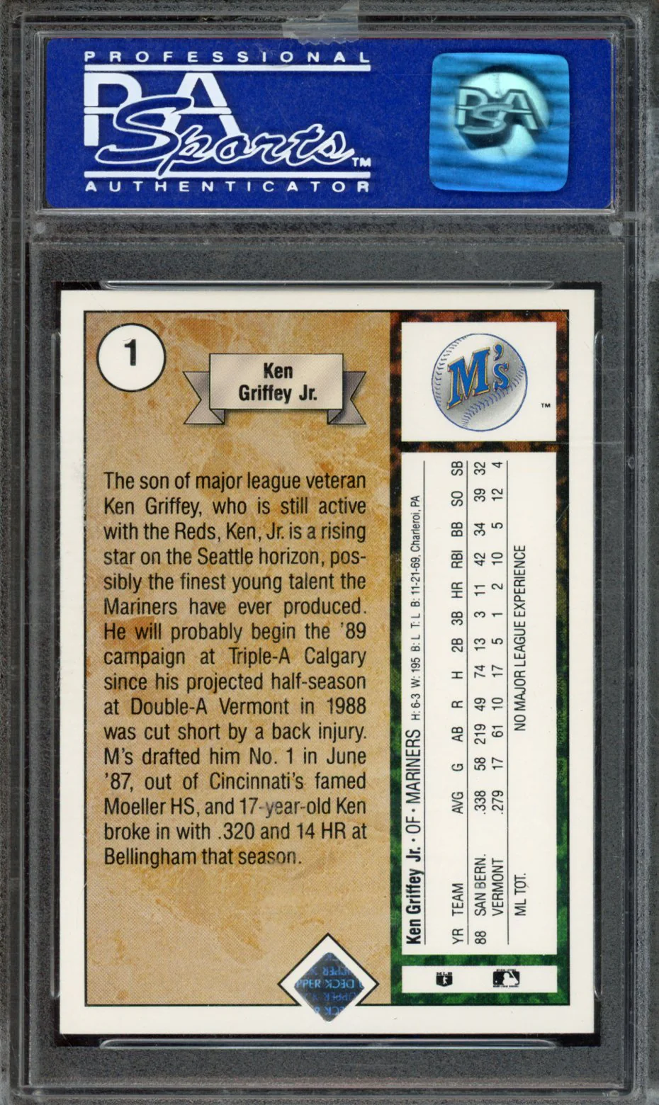 1989 UPPER DECK #1 KEN GRIFFEY JR. STAR ROOKIE PSA 9 - Image 2
