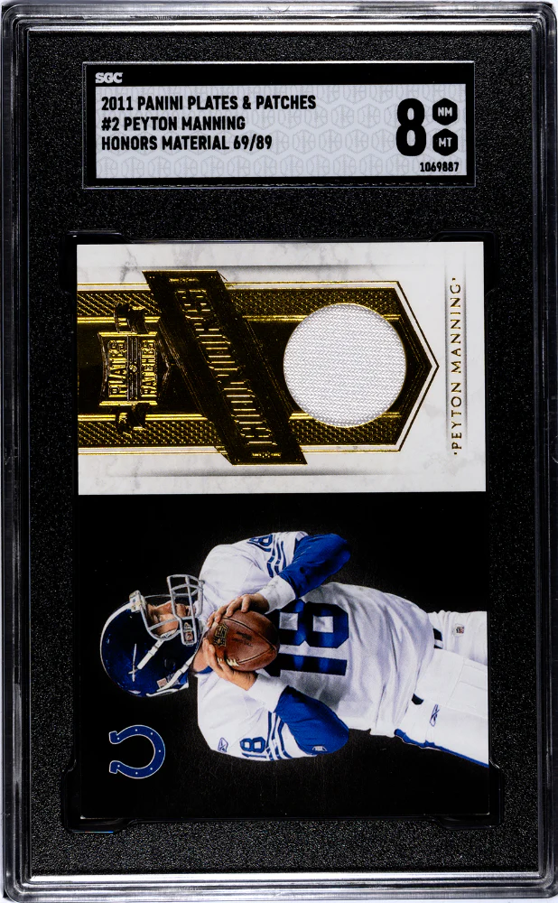 PEYTON MANNING #2 2011 PANINI PLATES & PATCHES HONORS MAT. /89 SGC 8 NM, MT