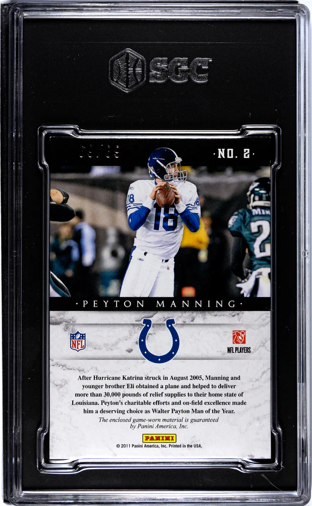 PEYTON MANNING #2 2011 PANINI PLATES & PATCHES HONORS MAT. /89 SGC 8 NM, MT - Image 2