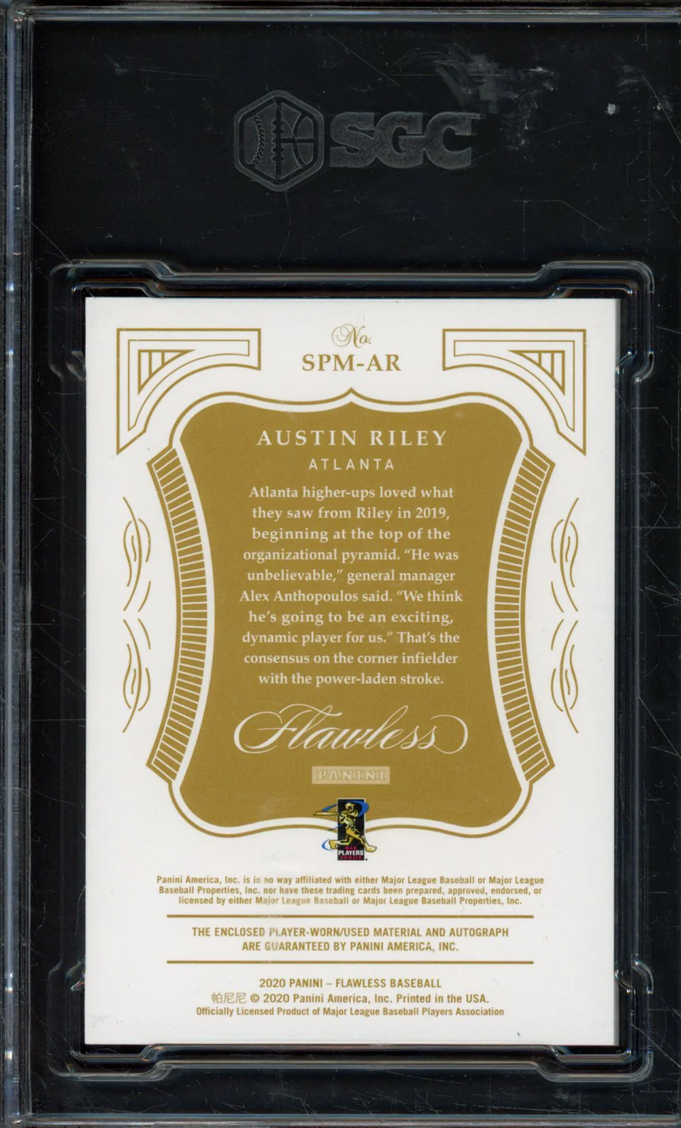 AUSTIN RILEY #SPM-AR 2020 PANINI FLAWLESS SIG. PRIME MAT. /25 SGC 9.5 MT+ - Image 2
