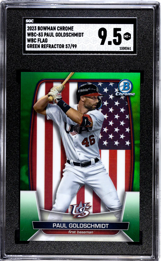 PAUL GOLDSCHMIDT #WBC-83 2023 BOWMAN CHROME WBC FLAG, GREEN REF. /99 SGC 9.5 MT+