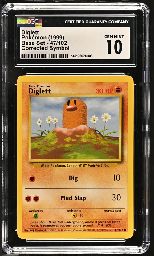 DIGLETT BASE SET CORRECTED SYMBOL #47/102 1999 ENGLISH CGC GEM MINT 10