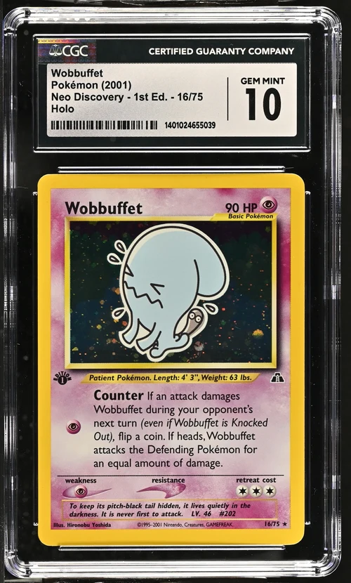 WOBBUFFET NEO DISCOVERY - 1ST ED. HOLO #16/75 2001 ENGLISH CGC GEM MINT 10