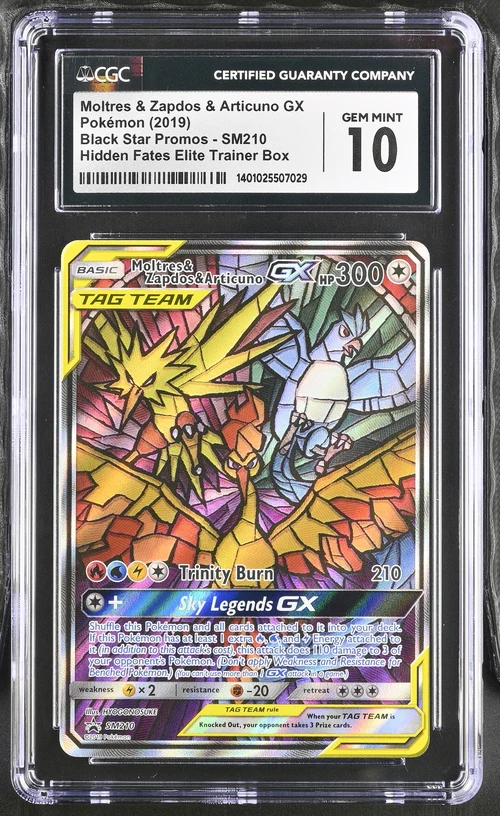 MOLTRES & ZAPDOS & ARTICUNO GX BLACK STAR PROMOS HIDDEN FATES ELITE TRAINER BOX #SM210 2019 ENGLISH CGC GEM MINT 10