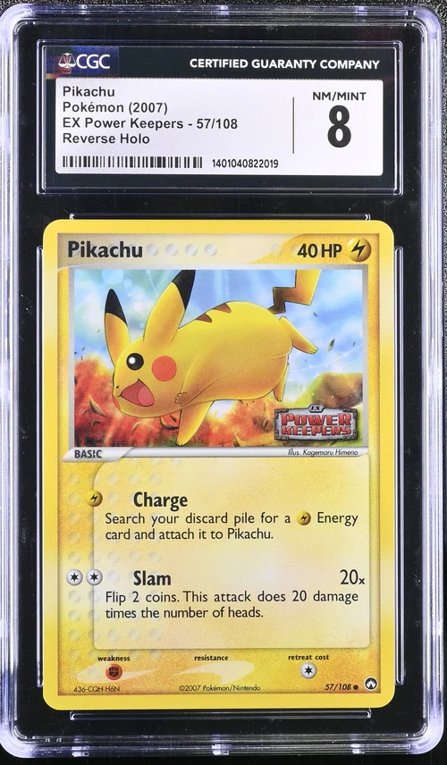 PIKACHU EX POWER KEEPERS REVERSE HOLO #57/108 2007 ENGLISH CGC 8