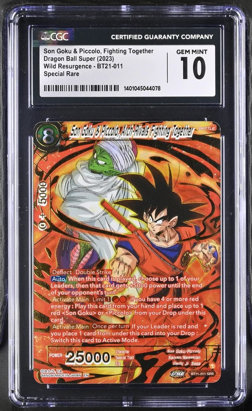 SON GOKU & PICCOLO, FIGHTING TOGETHER WILD RESURGENCE SPECIAL RARE #BT21-011 2023 ENGLISH CGC GEM MINT 10