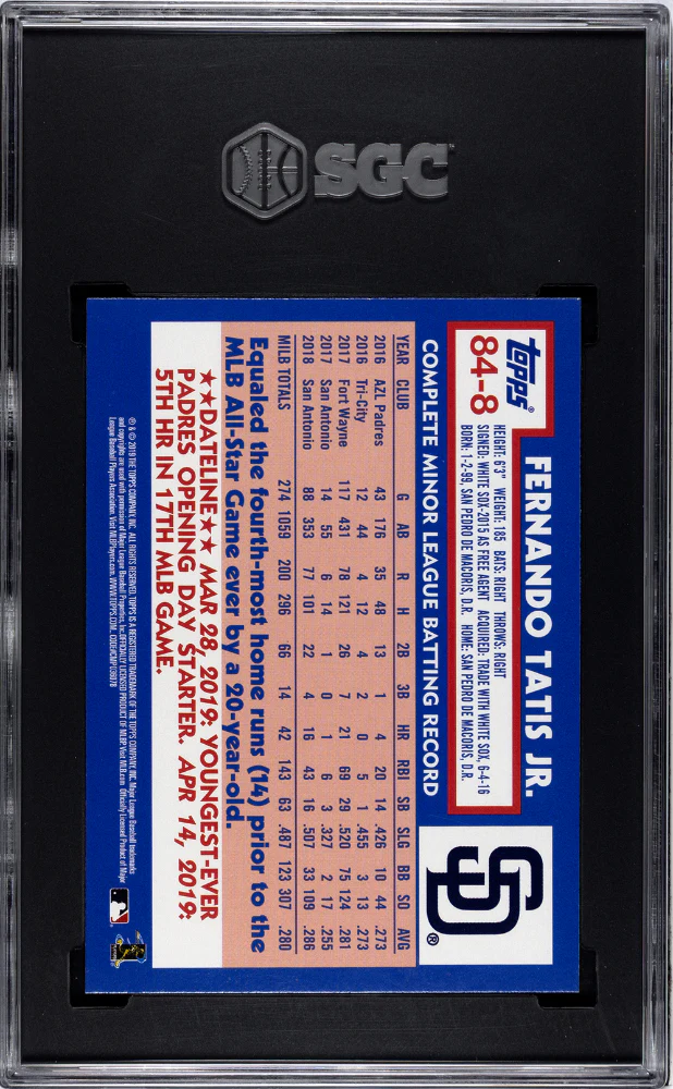 FERNANDO TATIS JR. #84-8 2019 TOPPS UPDATE 84 TOPPS DESIGN SGC 9.5 MT+ - Image 2