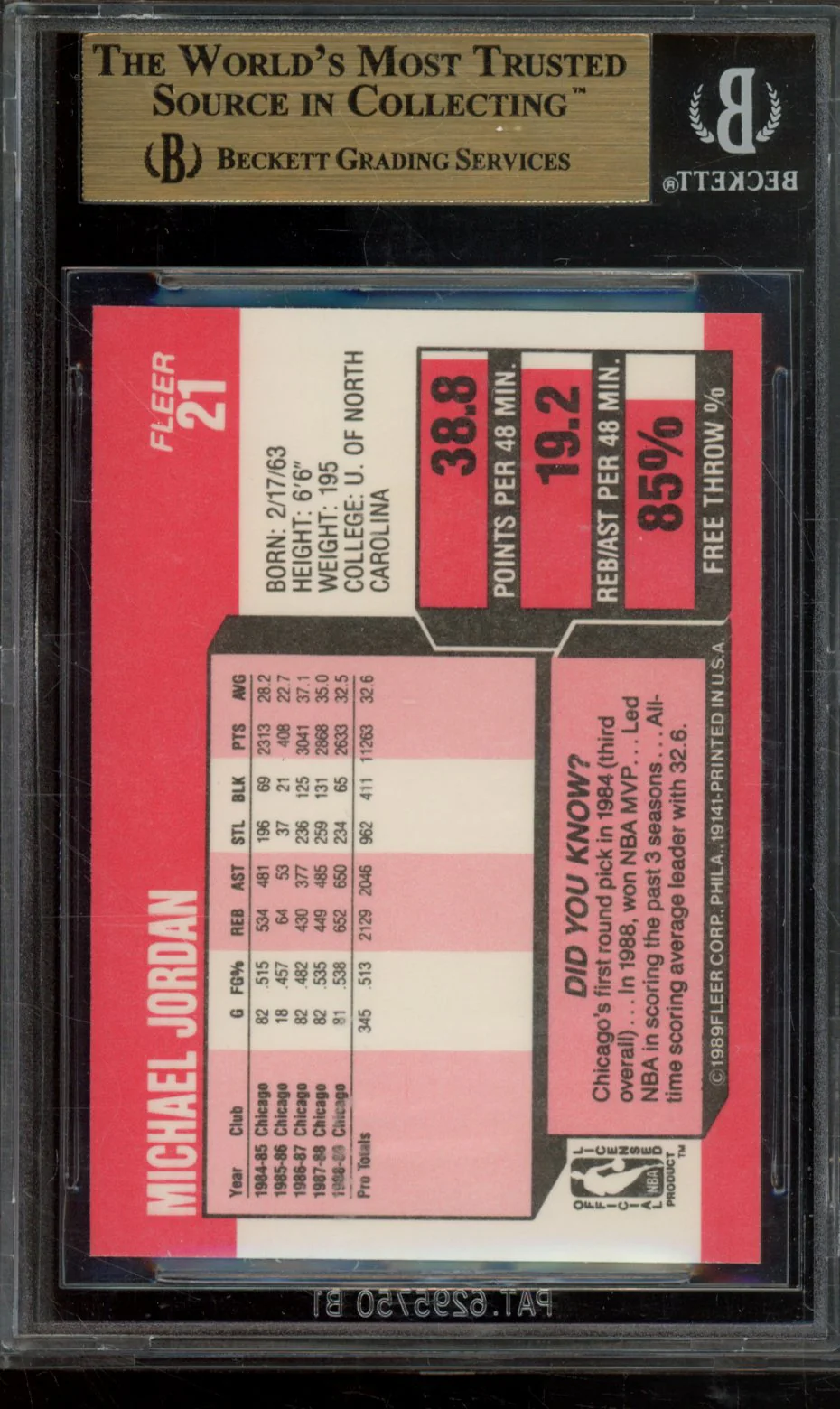 1989 FLEER MICHAEL JORDAN #21 BGS 9.5 - Image 2