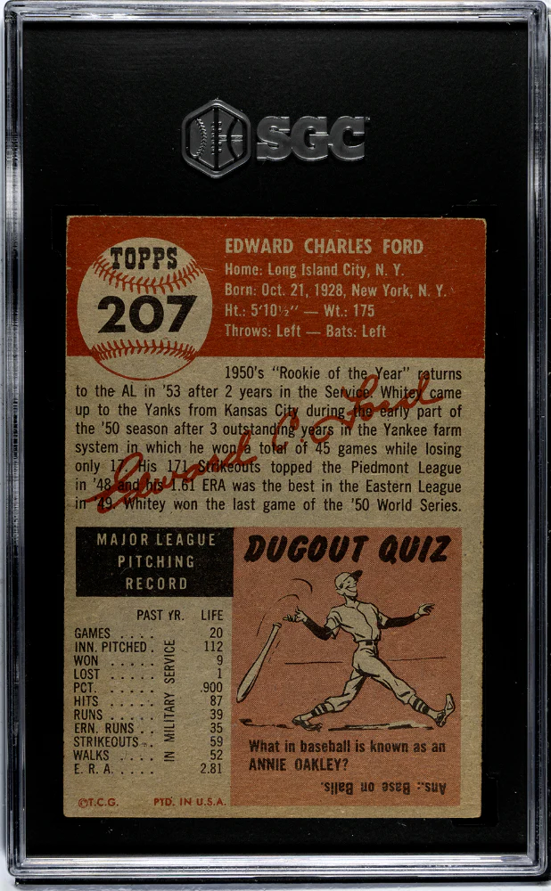 WHITEY FORD #207 1953 TOPPS - SGC 5 EX - Image 2