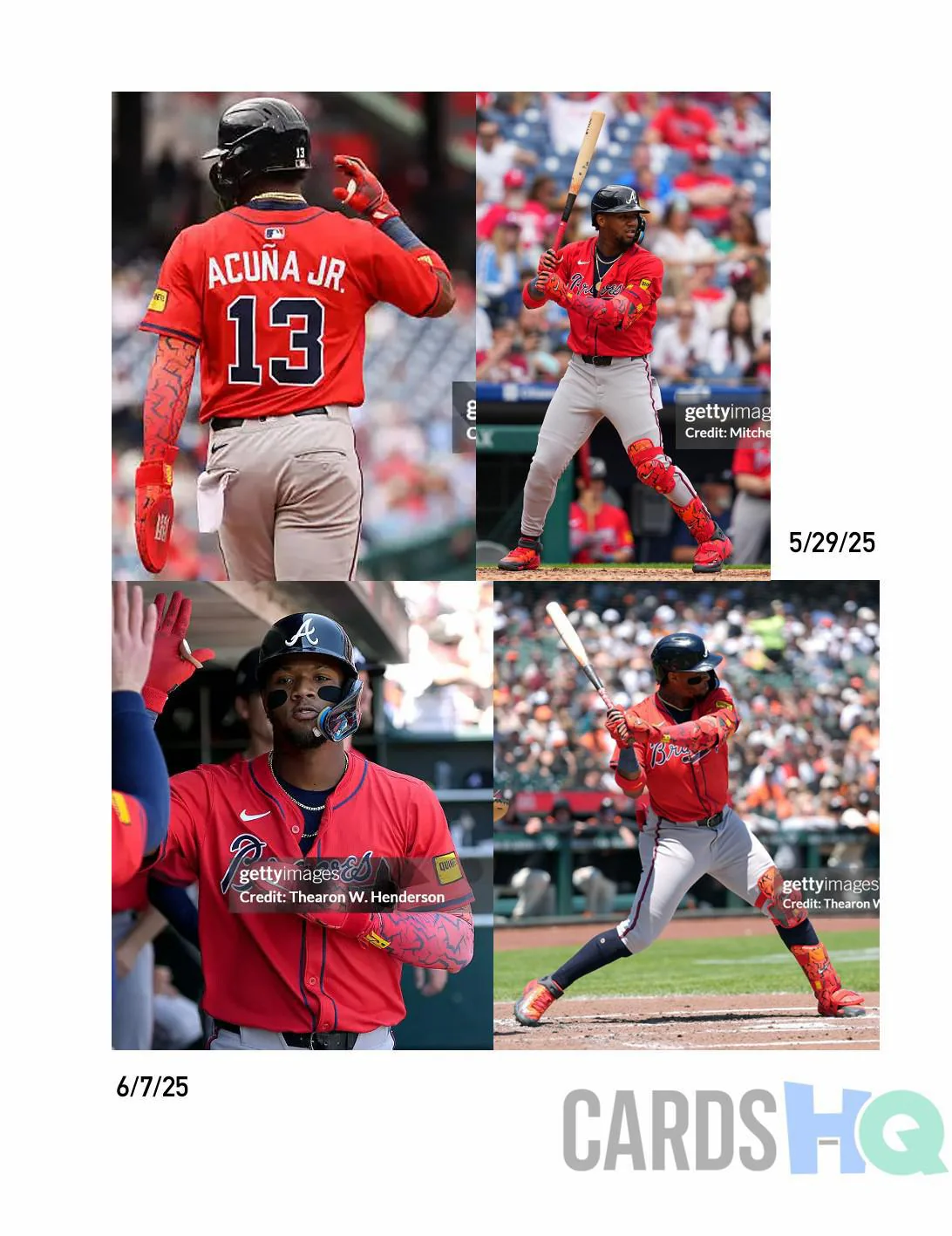 2025 Ronald Acuña Jr. Game Used Batting Gloves (All Red - 5/29/25, 6/7/25) - Image 5