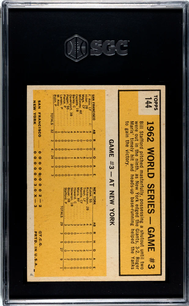 WORLD SERIES GM #3 #144 1963 TOPPS - SGC 6.5 EX, NM+ - Image 2