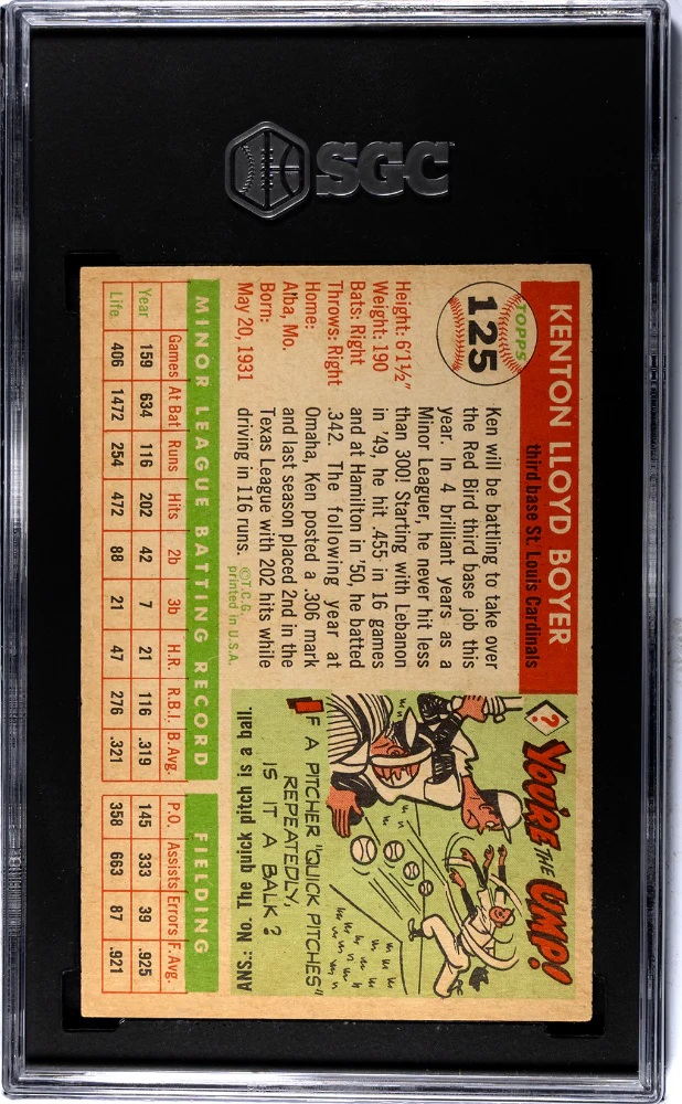 KEN BOYER #125 1955 TOPPS - SGC 5 EX - Image 2