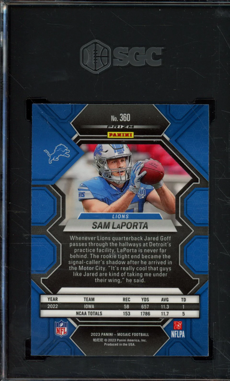 2023 PANINI MOSAIC #360 SAM LAPORTA GREEN PRIZM SGC 8 - Image 2