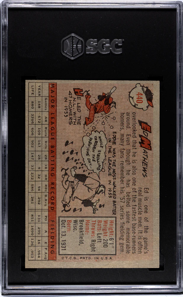 ED MATHEWS #440 1958 TOPPS - SGC 7 NM - Image 2