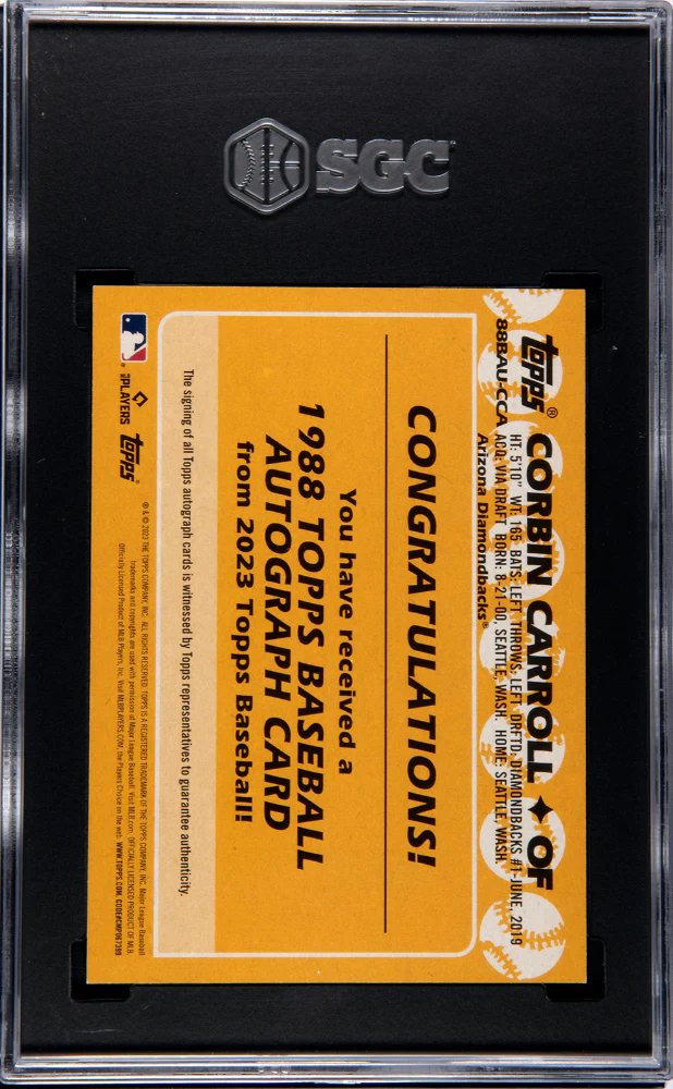 CORBIN CARROLL #88BAU-CCA 2023 TOPPS UPDATE 88 DESIGN AUTO. SGC 9.5 MT+ - Image 2