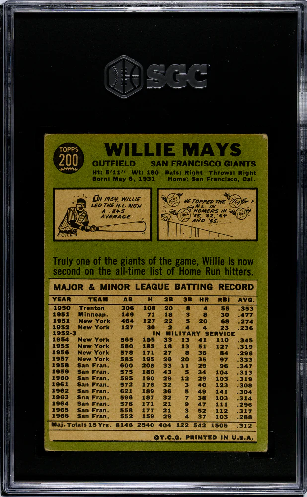 WILLIE MAYS #200 1967 TOPPS - SGC 3 VG - Image 2
