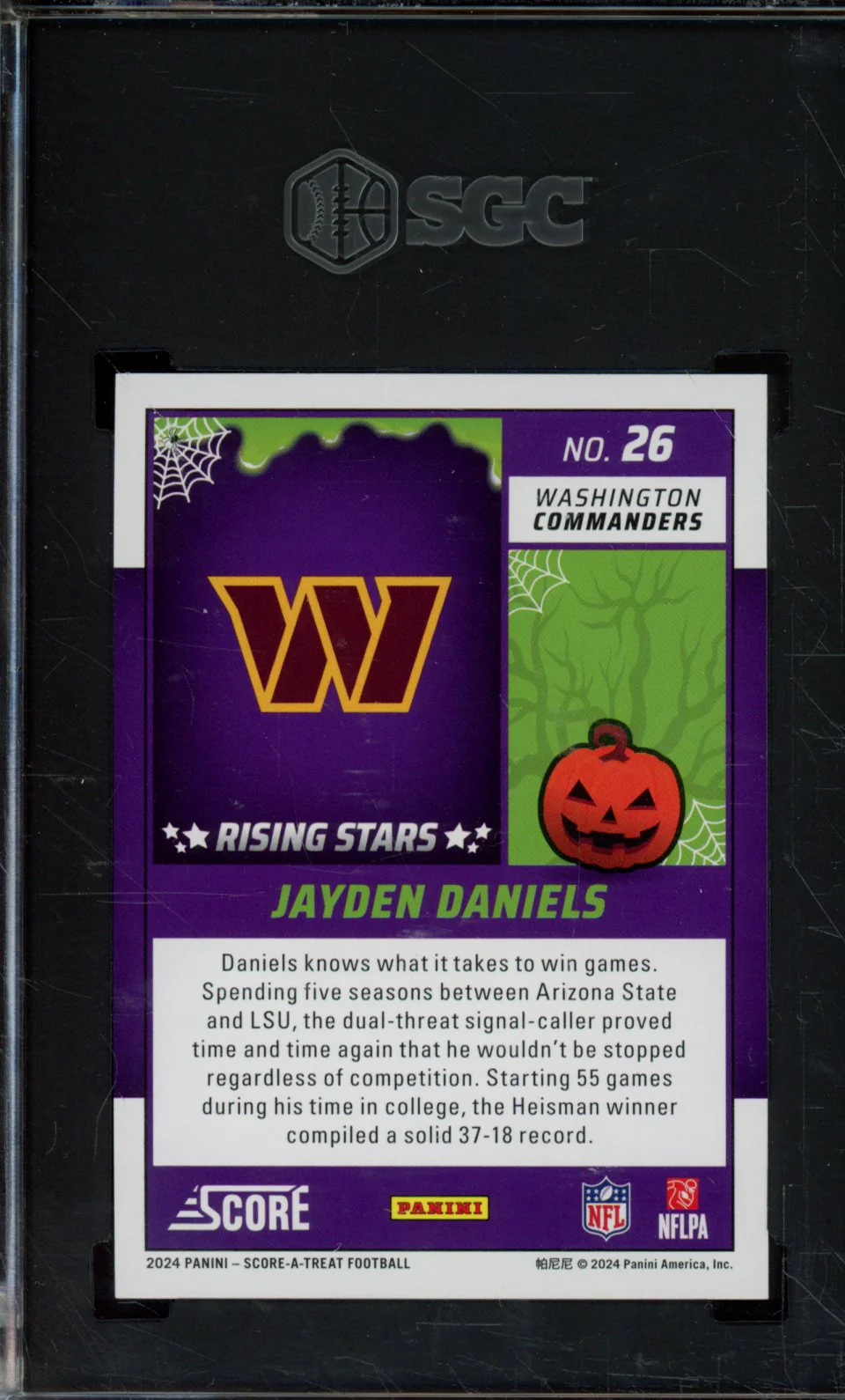 2024 PANINI SCORE-A-TREAT #26 JAYDEN DANIELS RISING STARS BATS SGC 10 - Image 2