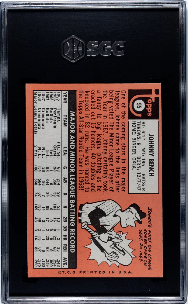 JOHNNY BENCH #95 1969 TOPPS - SGC 5 EX - Image 2