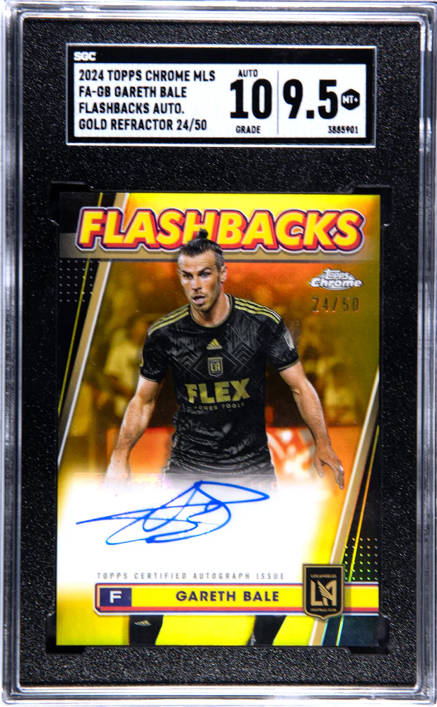 GARETH BALE #FA-GB 2024 TOPPS CHROME MLS FLASHBACKS AUTO. GOLD REFRACTOR /50 SGC 9.5 MT+