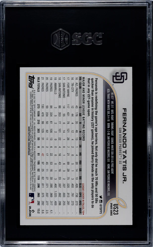 FERNANDO TATIS JR. #US23 2022 TOPPS UPDATE PLAYER VAR. SGC 10 GEM - Image 2