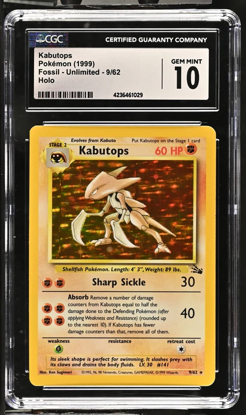 KABUTOPS FOSSIL HOLO #9/62 1999 ENGLISH CGC GEM MINT 10