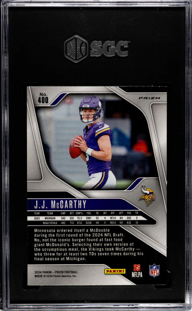 JJ MCCARTHY #400 2024 PANINI PRIZM LAZER PRIZM SGC 10 GEM - Image 2