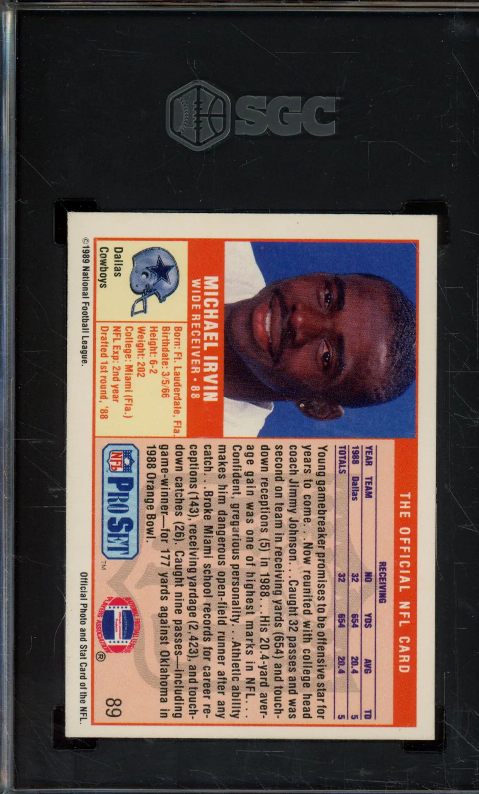 1989 PRO SET #89 MICHAEL IRVIN SGC 9 - Image 2