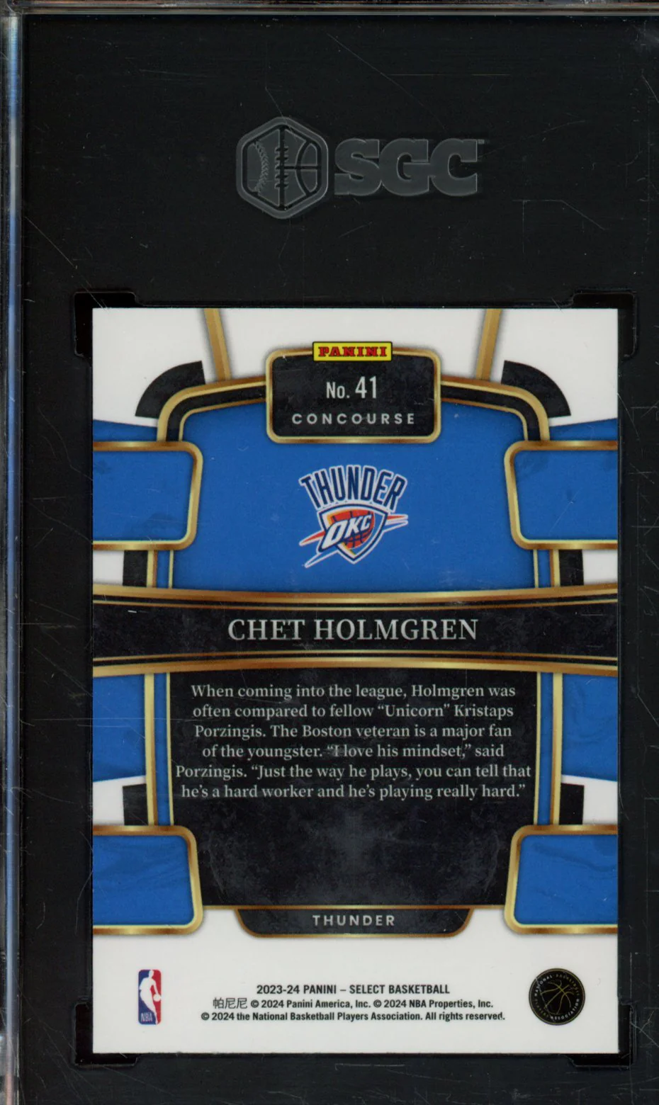 2023-24 PANINI SELECT #41 CHET HOLMGREN BLUE RETAIL SGC 9.5 - Image 2