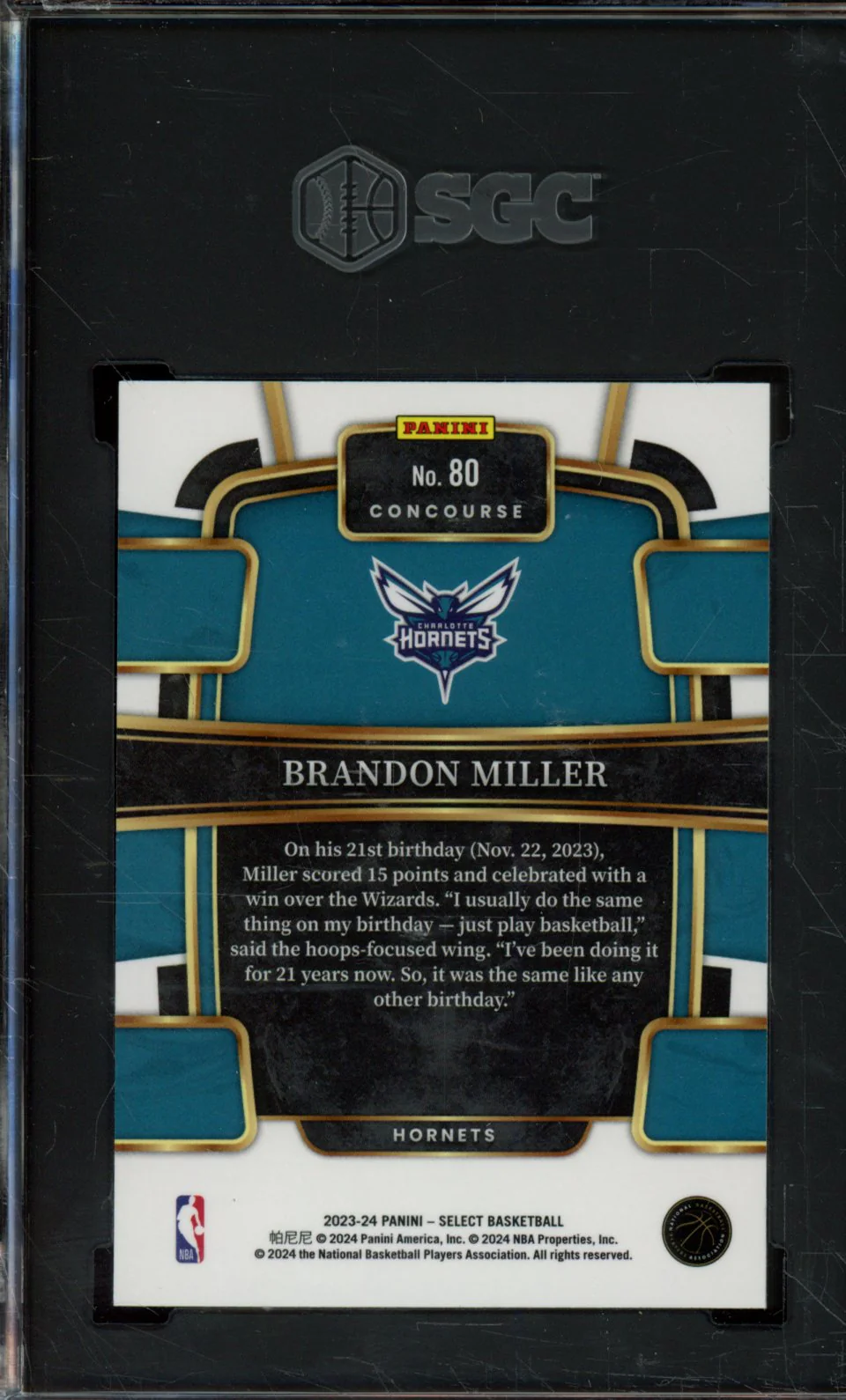 2023-24 PANINI SELECT #80 BRANDON MILLER BLUE RETAIL SGC 9 - Image 2