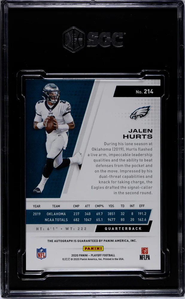 JALEN HURTS #214 2020 PANINI PLAYOFF AUTO. RED ZONE SGC A - Image 2
