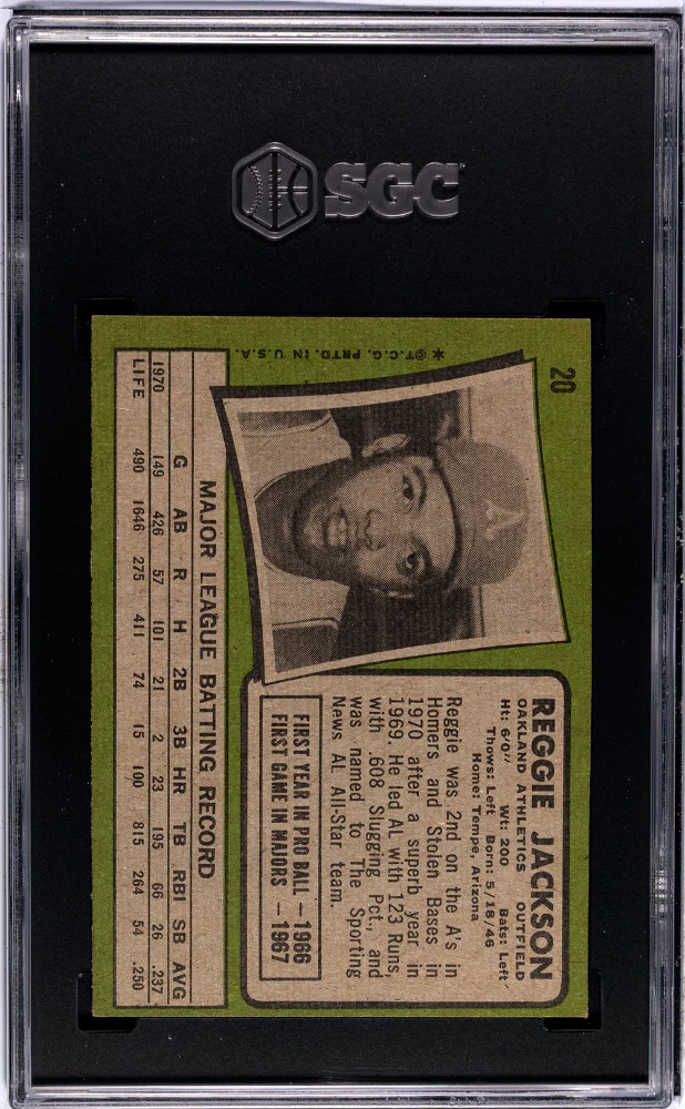REGGIE JACKSON #20 1971 TOPPS - SGC 4.5 VG, EX+ - Image 2